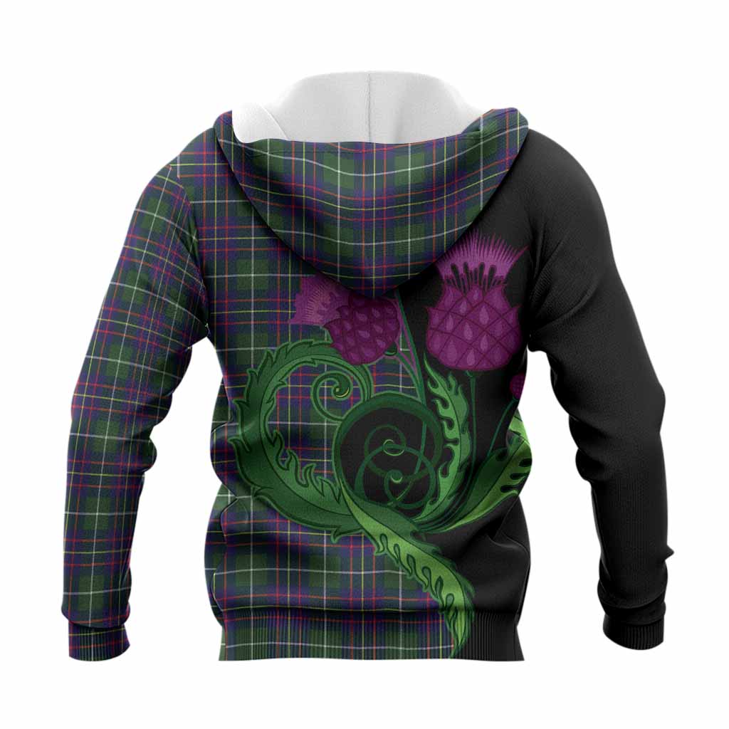Inglis Tartan Knitted Hoodie Traditional Scottish Thistle