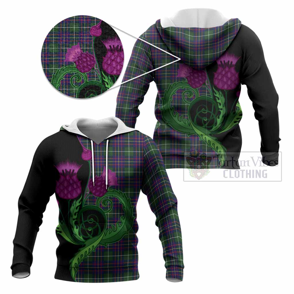 Inglis Tartan Knitted Hoodie Traditional Scottish Thistle