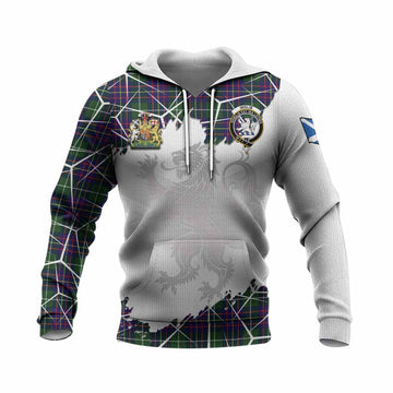 Inglis Tartan Knitted Hoodie with Family Crest and Lion Rampant Grunge Style