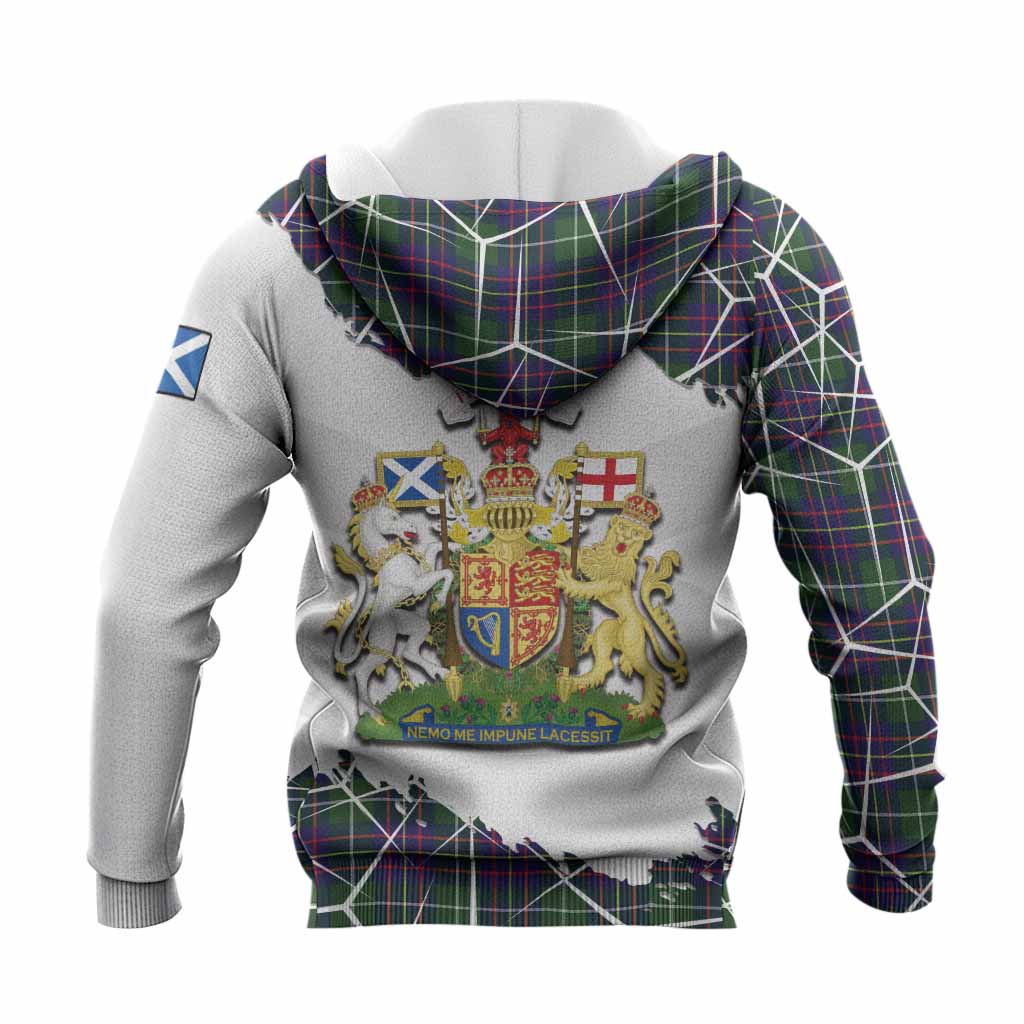 Inglis Tartan Knitted Hoodie with Family Crest and Lion Rampant Grunge Style