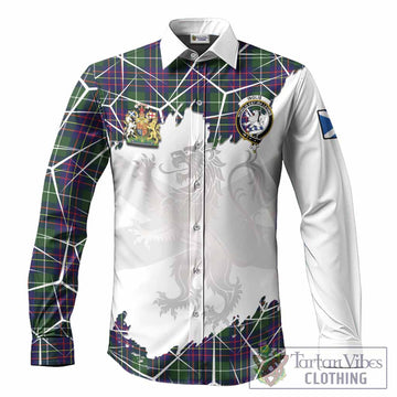 Inglis Tartan Long Sleeve Button Shirts with Family Crest and Lion Rampant Grunge Style