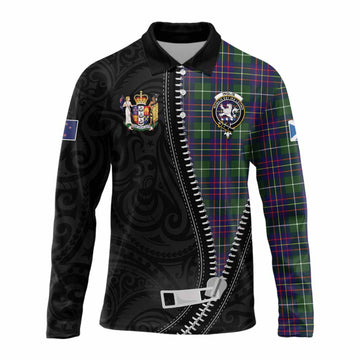 Inglis Tartan Long Sleeve Polo Shirt New Zealand Pattern Unique Zipper Stylized
