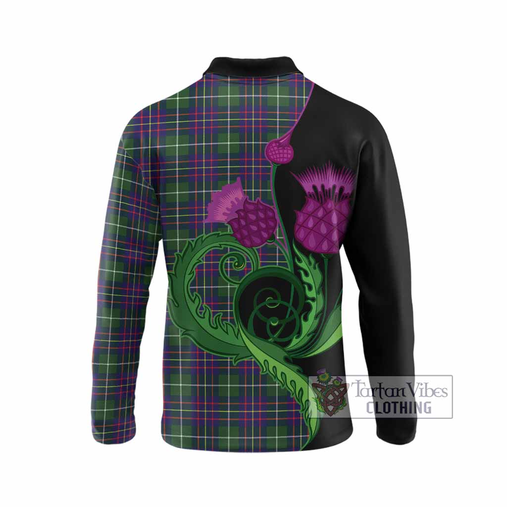 Inglis Tartan Long Sleeve Polo Shirt Traditional Scottish Thistle