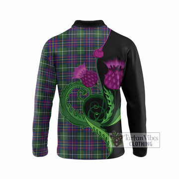 Inglis Tartan Long Sleeve Polo Shirt Traditional Scottish Thistle