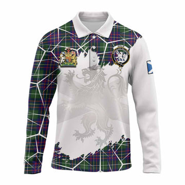 Inglis Tartan Long Sleeve Polo Shirt with Family Crest and Lion Rampant Grunge Style