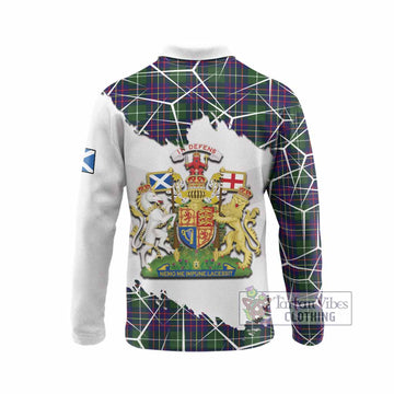 Inglis Tartan Long Sleeve Polo Shirt with Family Crest and Lion Rampant Grunge Style
