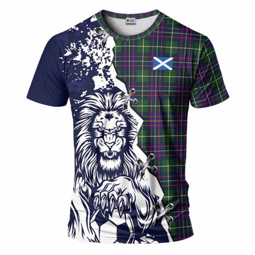 Inglis Tartan Scottish T-Shirt Angry Lion With Soccer Ball Style