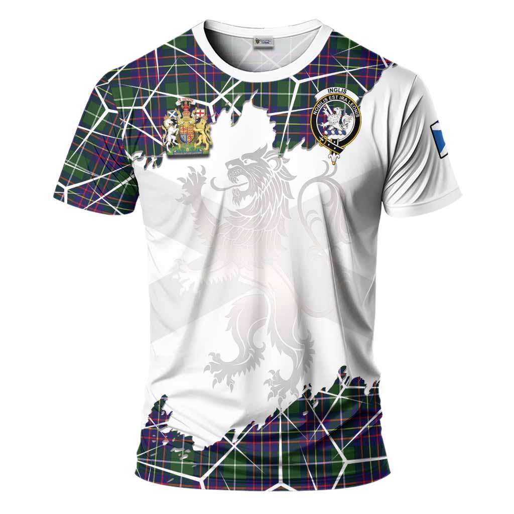 Inglis Tartan T-Shirt with Family Crest and Lion Rampant Grunge Style