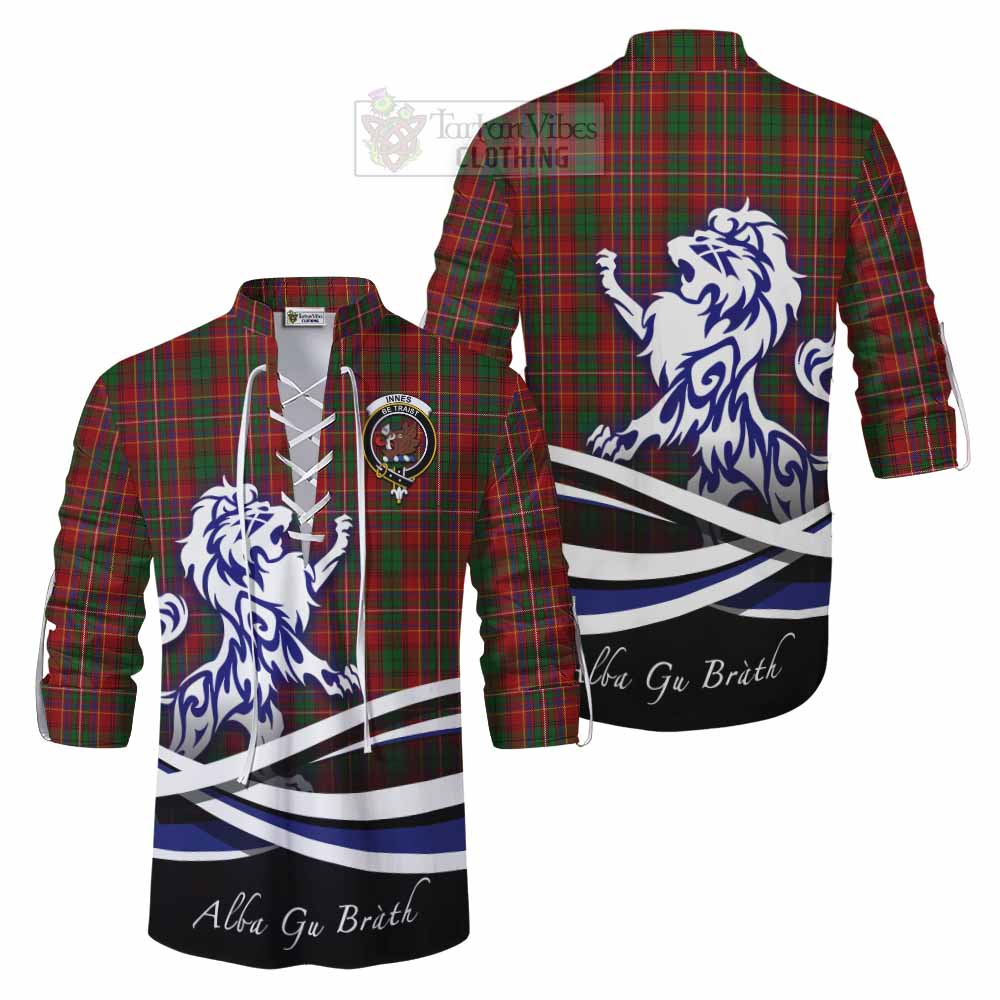 Tartan Vibes Clothing Innes Tartan Ghillie Kilt Shirt with Alba Gu Brath Regal Lion Emblem