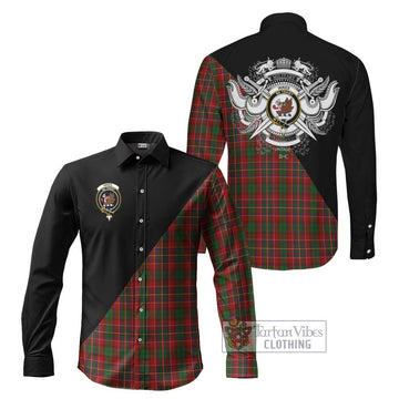 Innes Tartan Long Sleeve Button Shirt with Family Crest and Military Logo Style