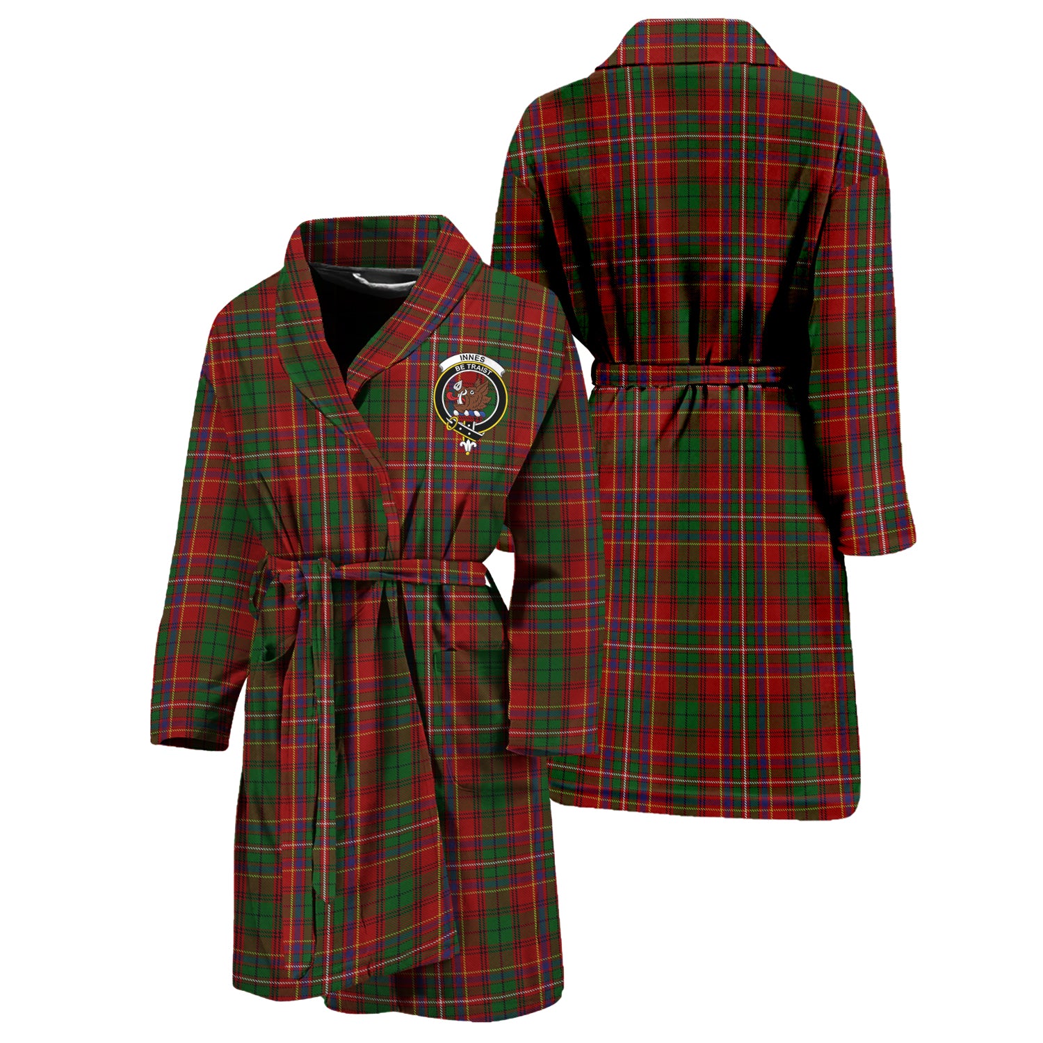 Innes Tartan Bathrobe with Family Crest Unisex S - Tartan Vibes Clothing