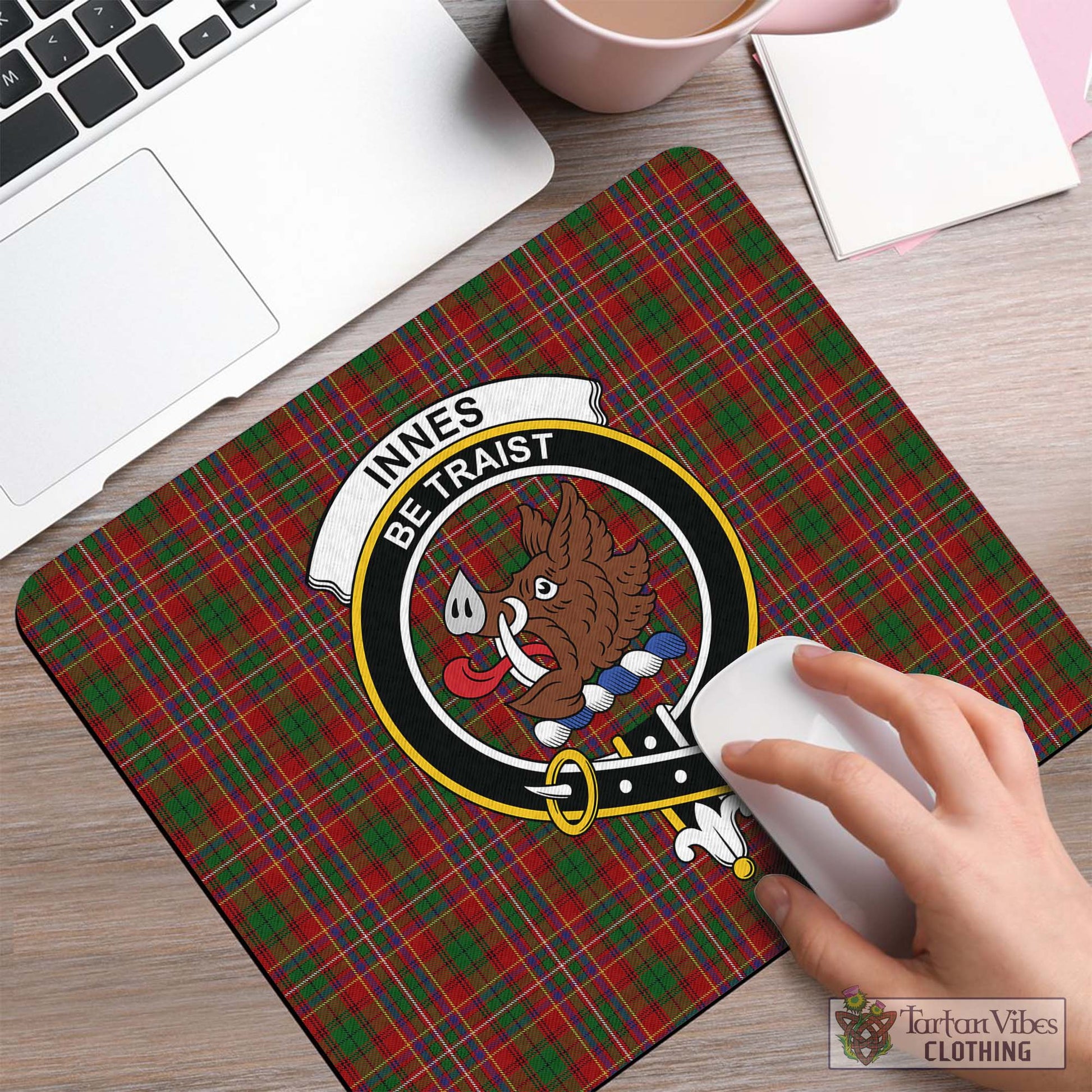 Tartan Vibes Clothing Innes Tartan Mouse Pad with Family Crest