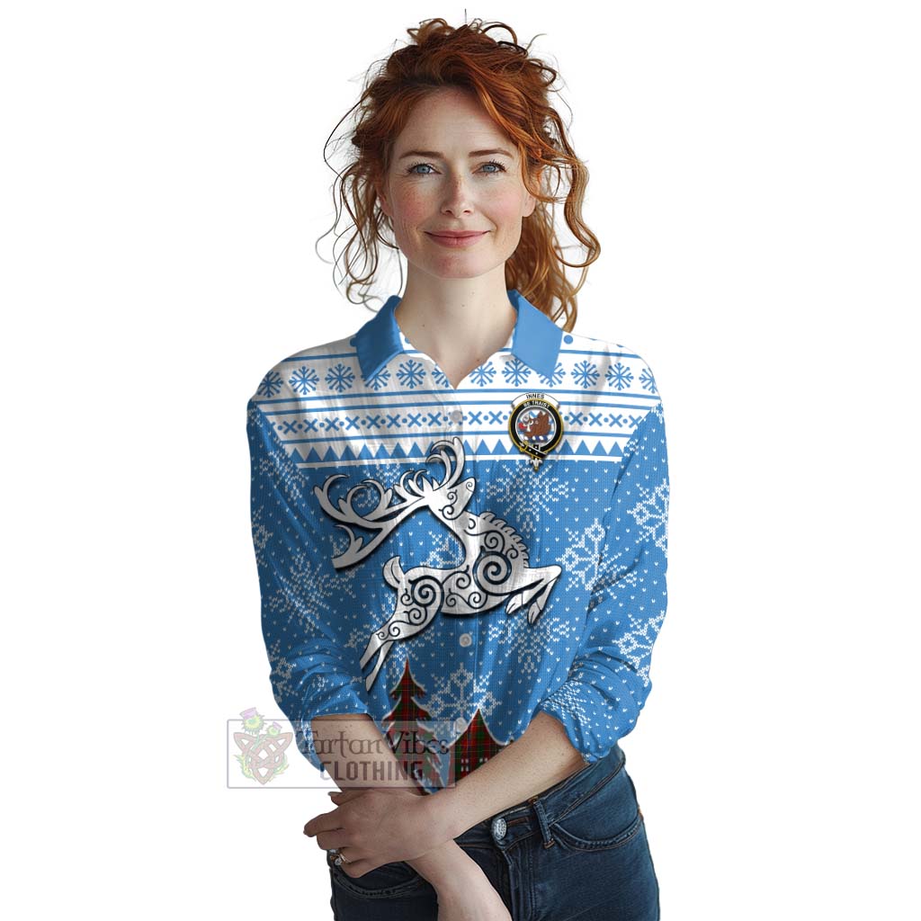 Tartan Vibes Clothing Innes Clan Christmas Women's Casual Shirt Celtic Reindeer Style