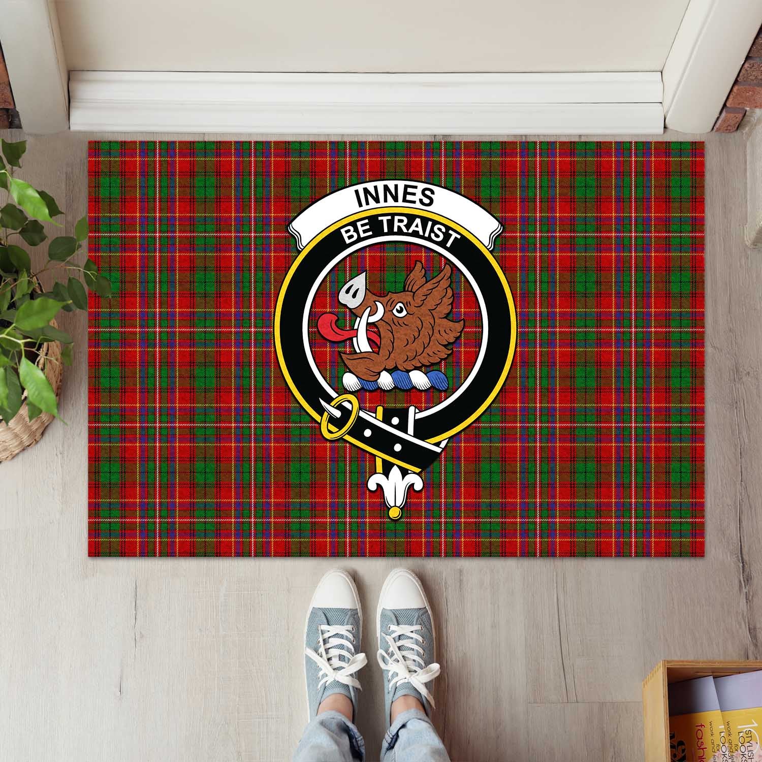 Innes Tartan Door Mat with Family Crest - Tartanvibesclothing
