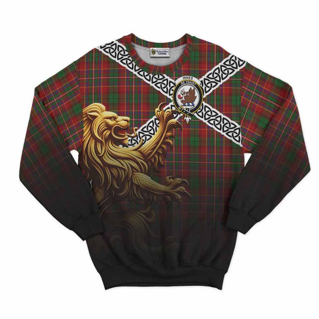 Tartan Vibes Clothing Innes Crest Tartan Sweatshirt with Golden Lion Emblem Celtic Style