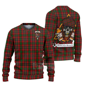 Tartan Vibes Clothing Innes Tartan Knitted Sweater with Family Crest and Bearded Skull Holding Bottles of Whiskey