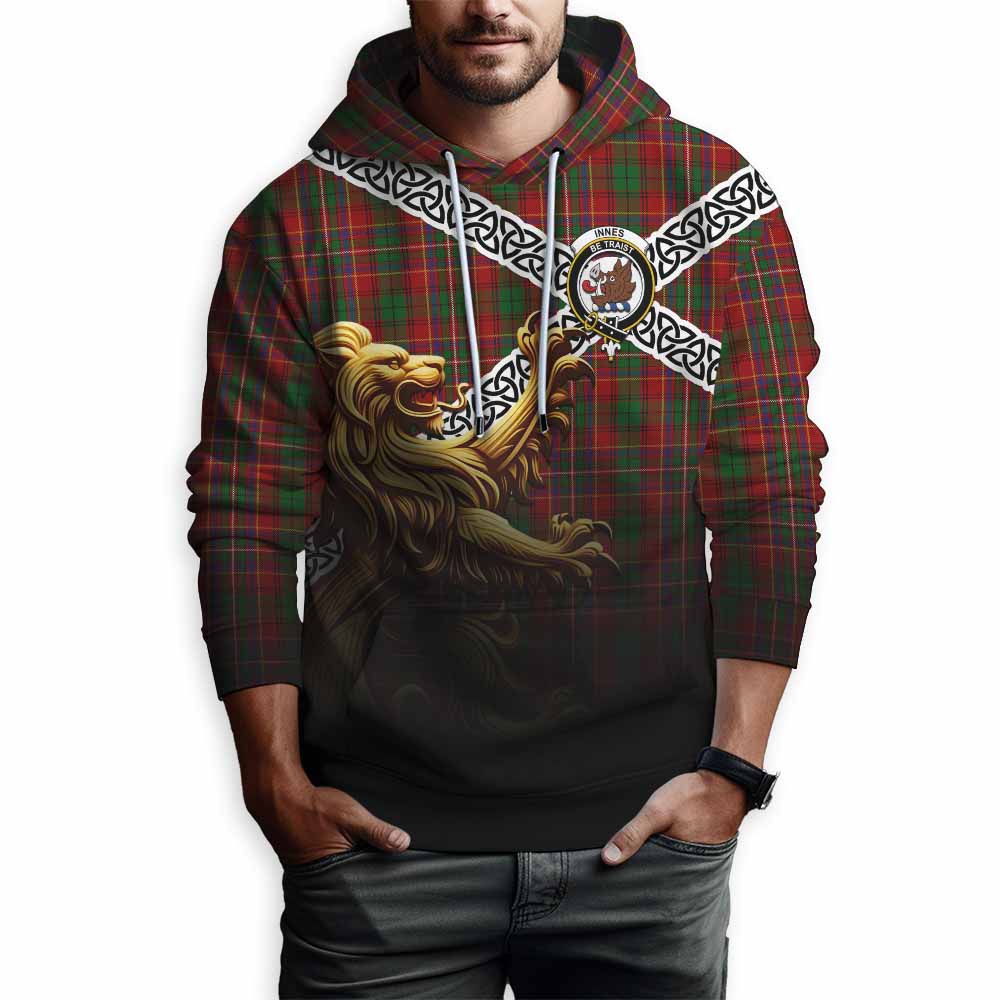 Innes Crest Tartan Hoodie with Golden Lion Emblem Celtic Style Pullover Hoodie - Tartan Vibes Clothing