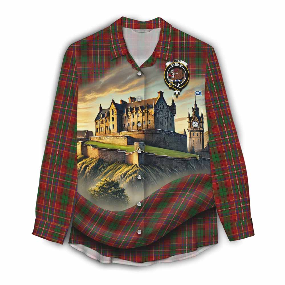Tartan Vibes Clothing Innes Tartan Family Crest Women's Casual Shirt with Scottish Ancient Castle Style