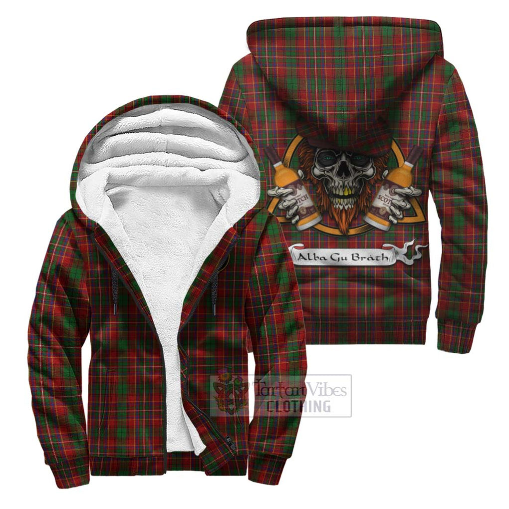 Tartan Vibes Clothing Innes Tartan Sherpa Hoodie with Family Crest and Bearded Skull Holding Bottles of Whiskey