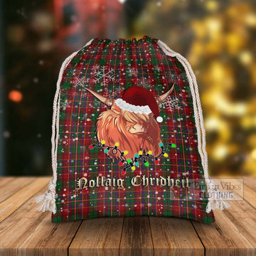Tartan Vibes Clothing Innes Tartan Christmas Santa's Bag with Highland Cow
