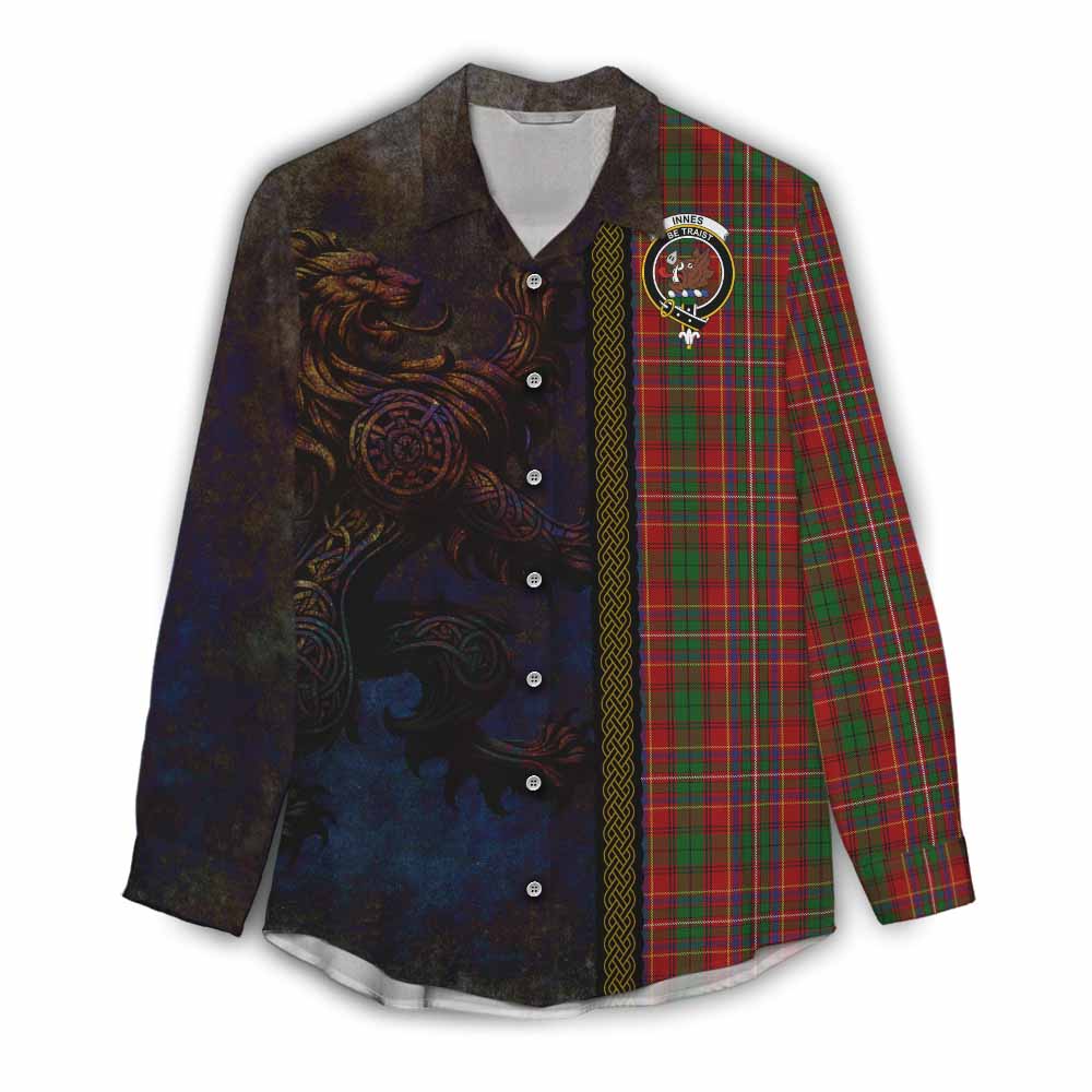 Tartan Vibes Clothing Innes Tartan Family Crest Women's Casual Shirt Alba Gu Brath Be Brave Lion Ancient Style