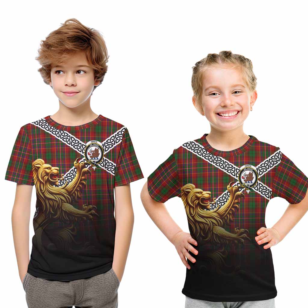 Tartan Vibes Clothing Innes Crest Tartan Kid T-Shirt with Golden Lion Emblem Celtic Style