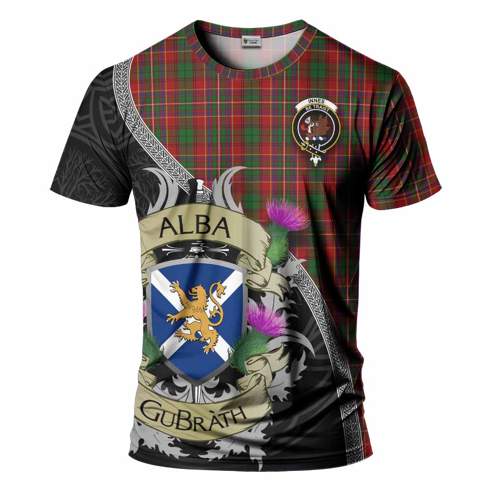 Tartan Vibes Clothing Innes Tartan Family Crest T-Shirt Lion Rampant Royal Thistle Shield Celtic Inspired