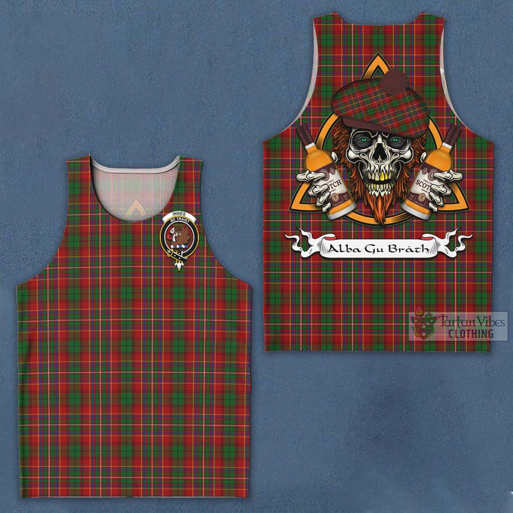 Tartan Vibes Clothing Innes Tartan Men's Tank Top with Family Crest and Bearded Skull Holding Bottles of Whiskey