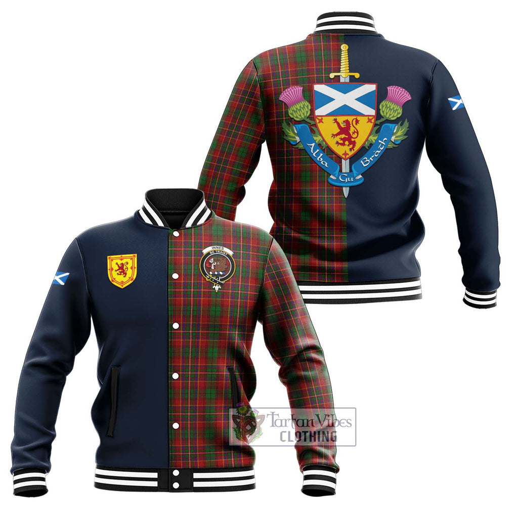Tartan Vibes Clothing Innes Tartan Baseball Jacket with Scottish Lion Royal Arm Half Style