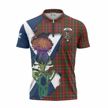 Innes Tartan Family Crest Zipper Polo Shirt Scottish Thistle Celtic Inspired