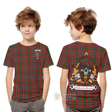 Tartan Vibes Clothing Innes Tartan Kid T-Shirt with Family Crest and Bearded Skull Holding Bottles of Whiskey