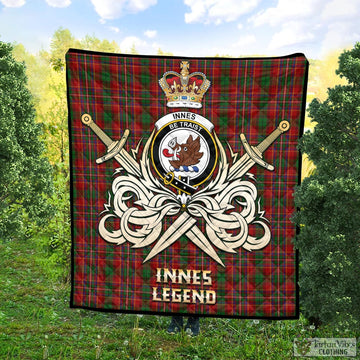 Innes Tartan Quilt with Clan Crest and the Golden Sword of Courageous Legacy