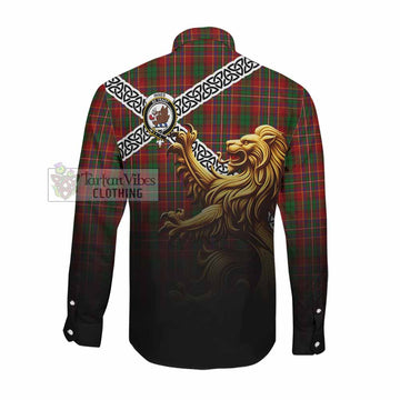 Innes Crest Tartan Long Sleeve Button Shirt with Golden Lion Emblem Celtic Style