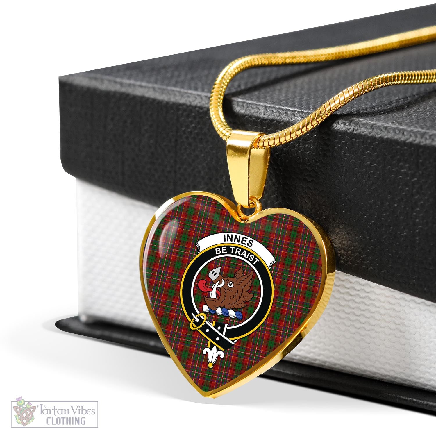 Tartan Vibes Clothing Innes Tartan Heart Necklace with Family Crest