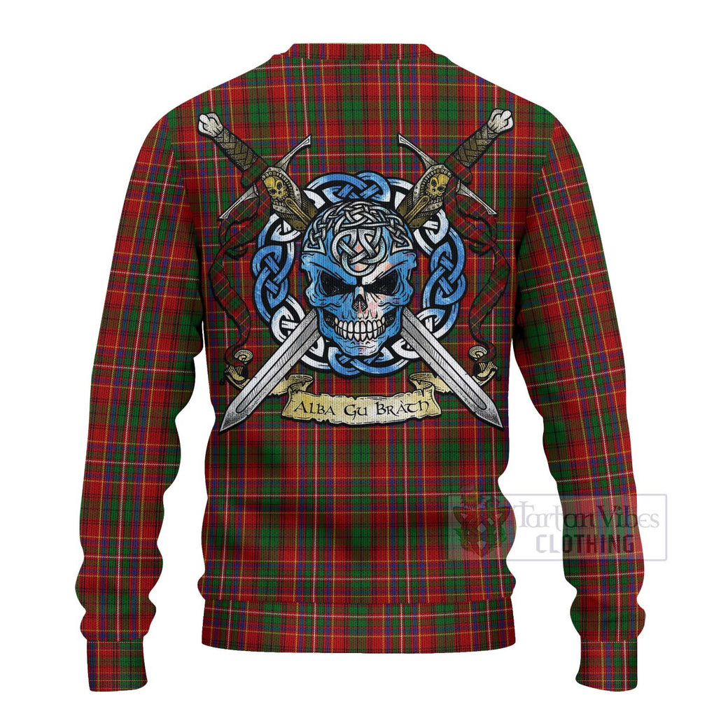 Tartan Vibes Clothing Innes Tartan Knitted Sweater with Family Crest Celtic Skull Style