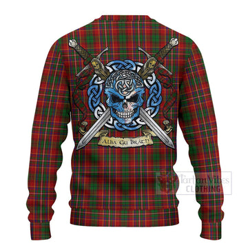 Tartan Vibes Clothing Innes Tartan Knitted Sweater with Family Crest Celtic Skull Style