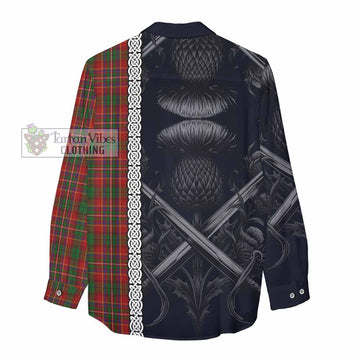 Tartan Vibes Clothing Innes Tartan Women's Casual Shirt with Family Crest Cross Sword Thistle Celtic Vibes