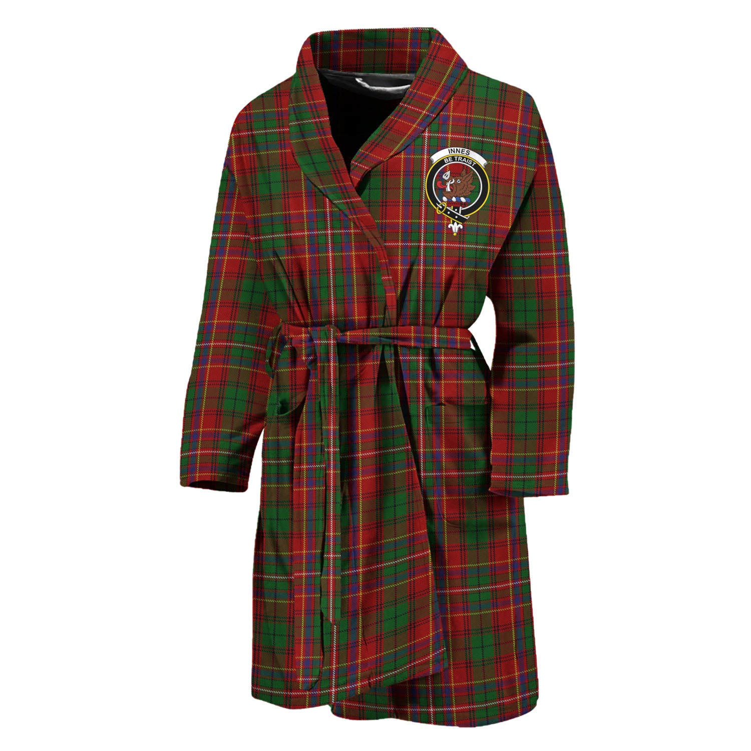 Innes Tartan Bathrobe with Family Crest Unisex M - Tartan Vibes Clothing