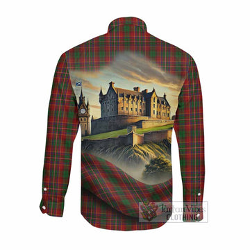 Innes Tartan Family Crest Long Sleeve Button Shirt with Scottish Ancient Castle Style