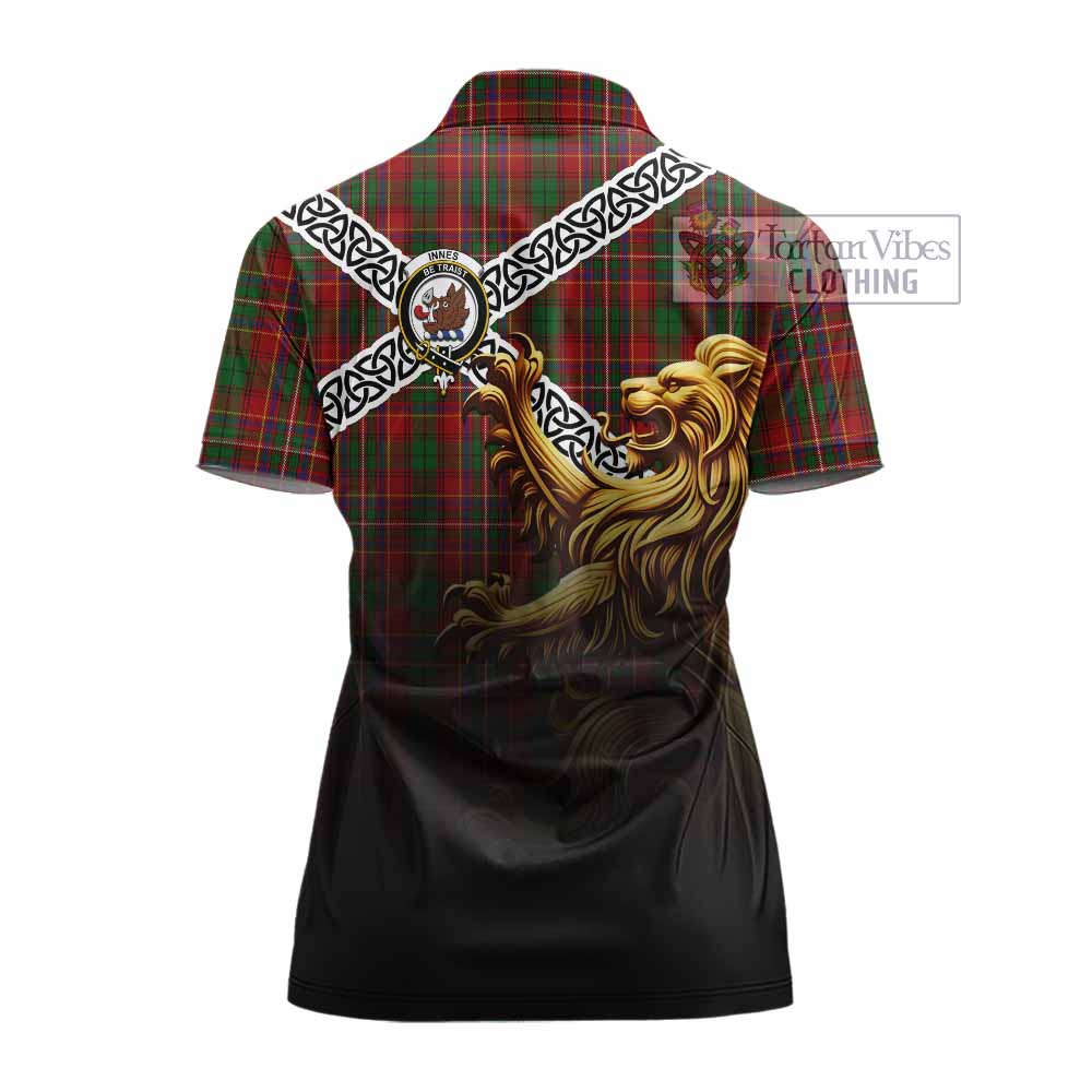 Tartan Vibes Clothing Innes Crest Tartan Women's Polo Shirt with Golden Lion Emblem Celtic Style