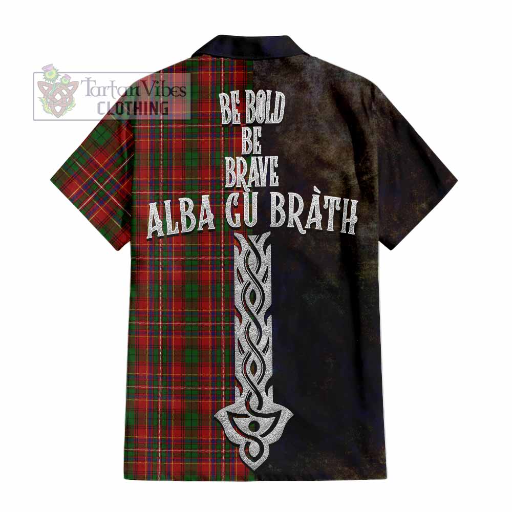 Tartan Vibes Clothing Innes Tartan Family Crest Short Sleeve Button Shirt Alba Gu Brath Be Brave Lion Ancient Style