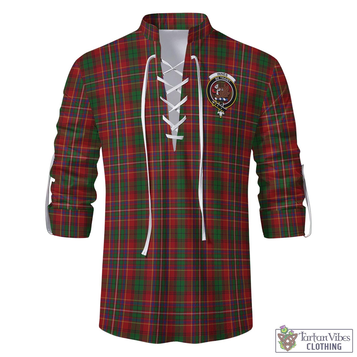 Tartan Vibes Clothing Innes Tartan Men's Scottish Traditional Jacobite Ghillie Kilt Shirt with Family Crest