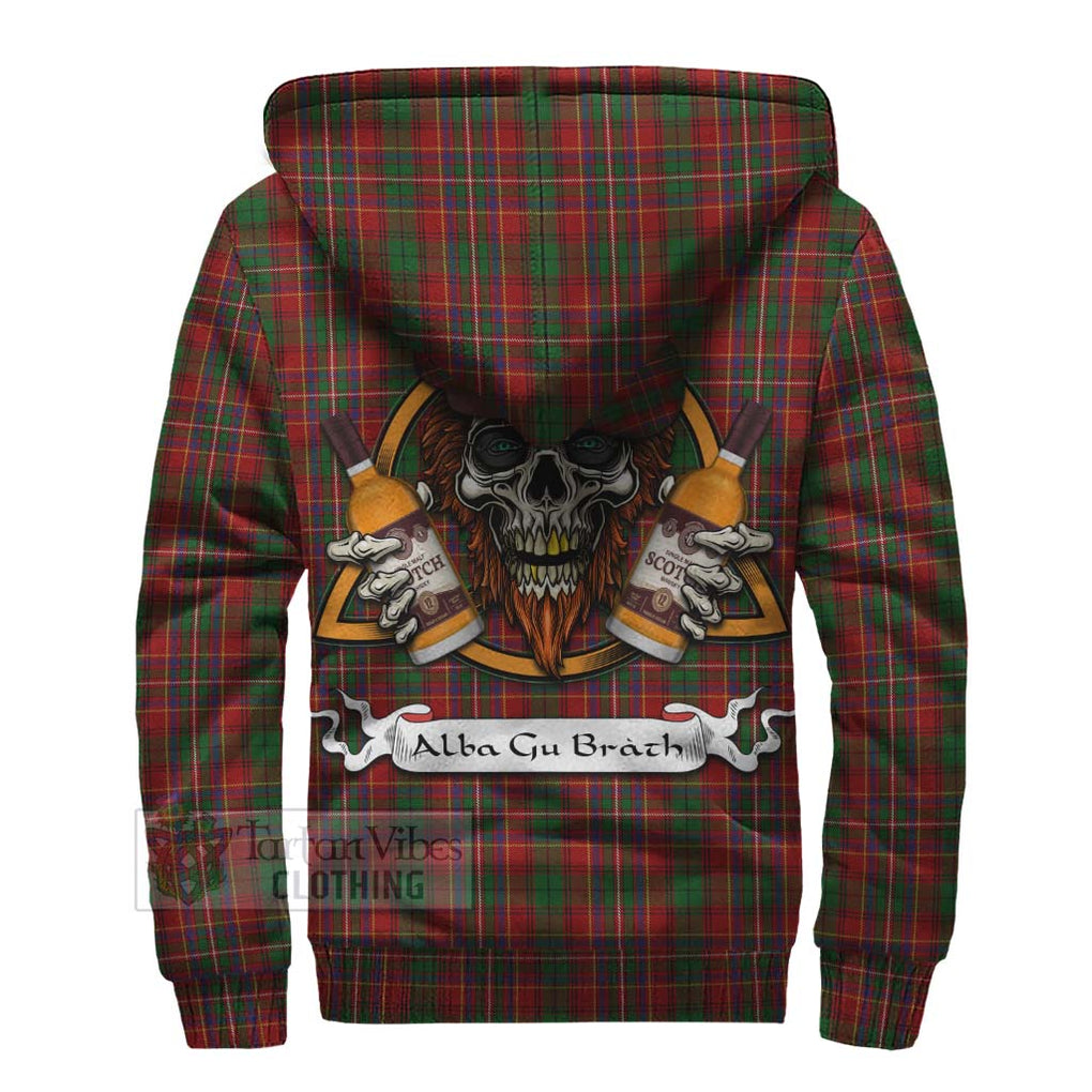 Tartan Vibes Clothing Innes Tartan Sherpa Hoodie with Family Crest and Bearded Skull Holding Bottles of Whiskey