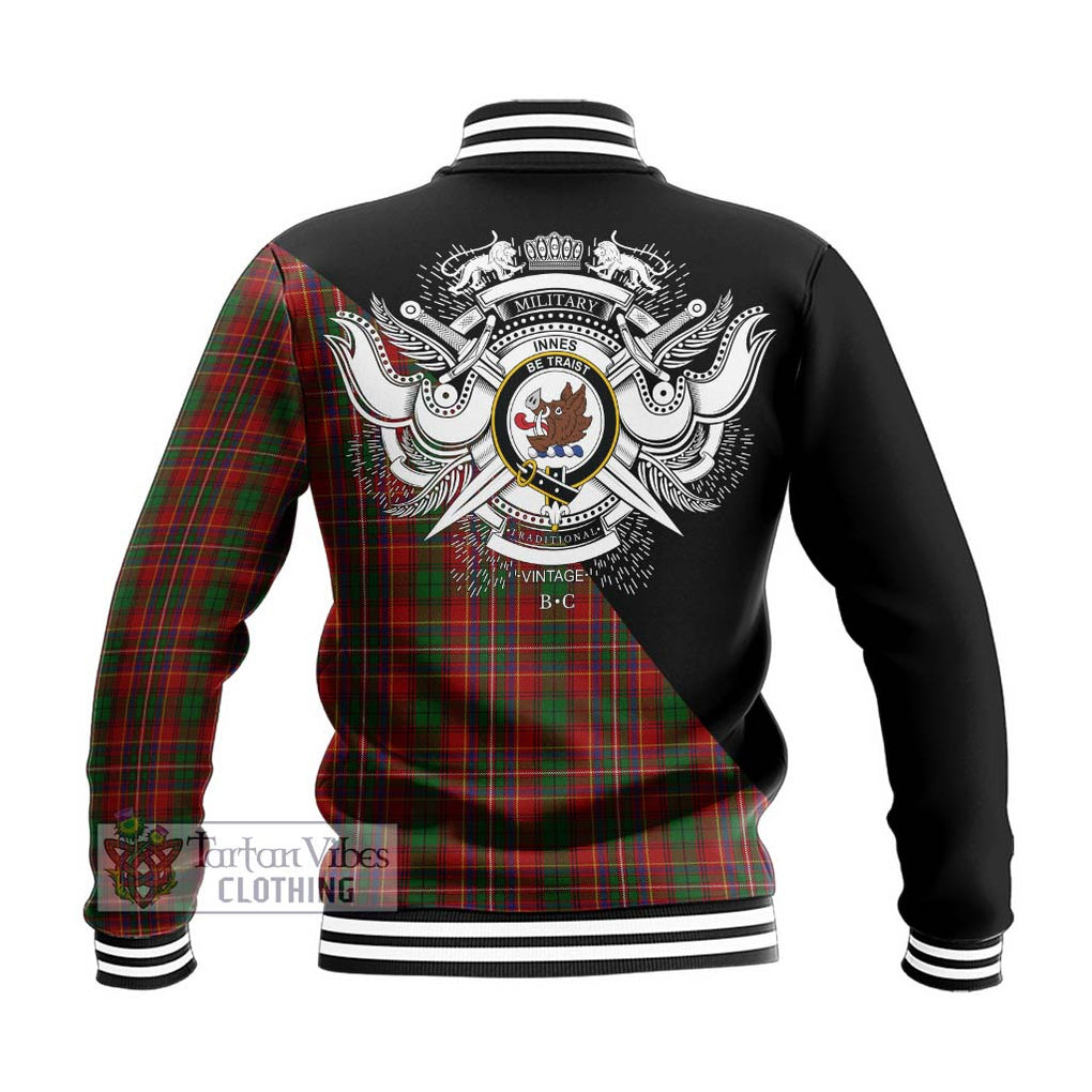 Innes Tartan Baseball Jacket with Family Crest and Military Logo Style - Tartanvibesclothing Shop