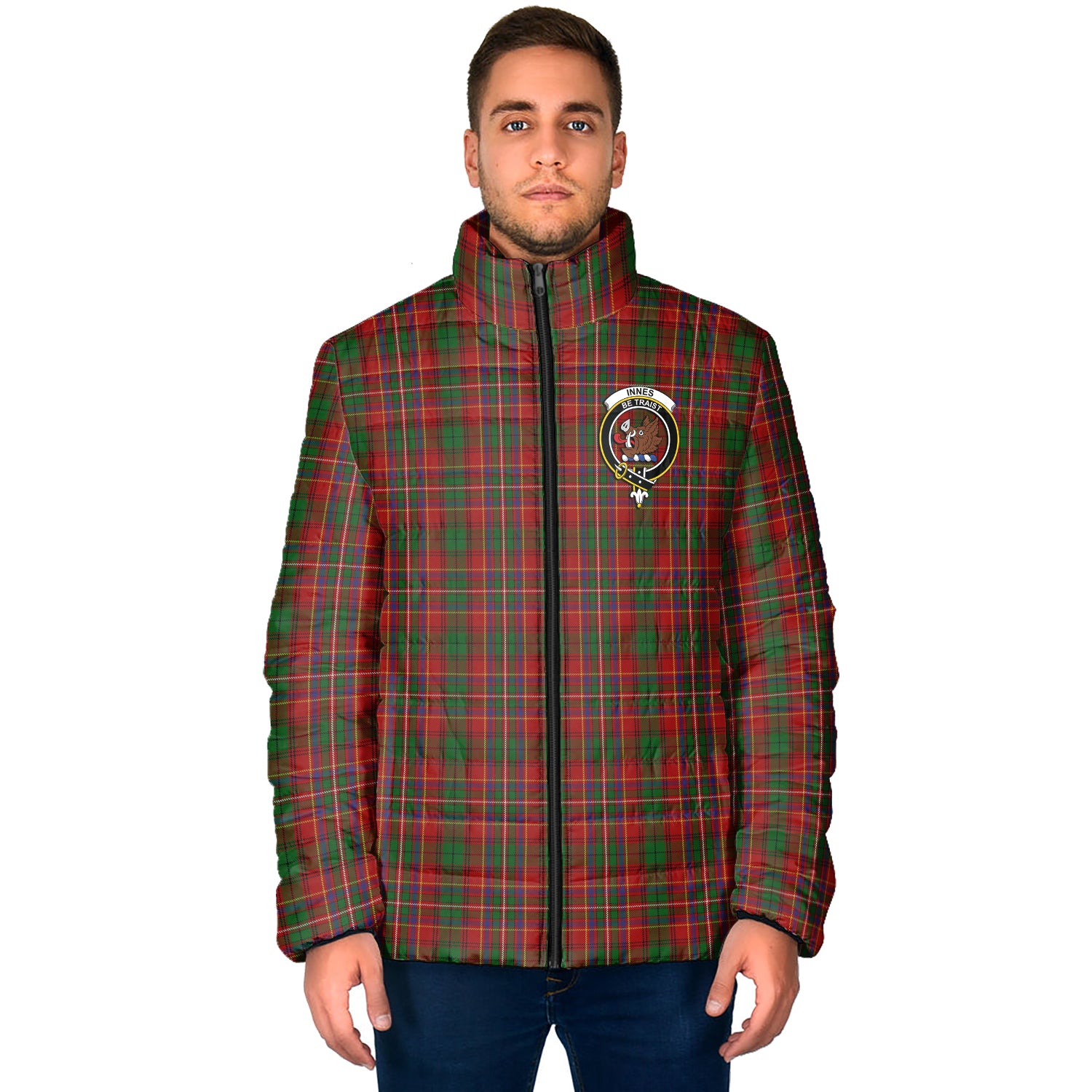 Innes Tartan Padded Jacket with Family Crest - Tartan Vibes Clothing