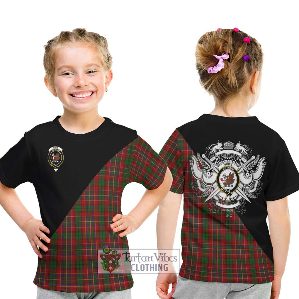 Innes Tartan Kid T-Shirt with Family Crest and Military Logo Style - Tartanvibesclothing Shop