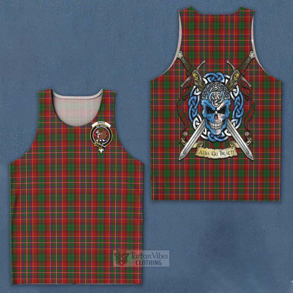 Tartan Vibes Clothing Innes Tartan Men's Tank Top with Family Crest Celtic Skull Style