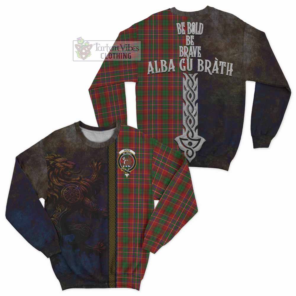Tartan Vibes Clothing Innes Tartan Family Crest Sweatshirt Alba Gu Brath Be Brave Lion Ancient Style