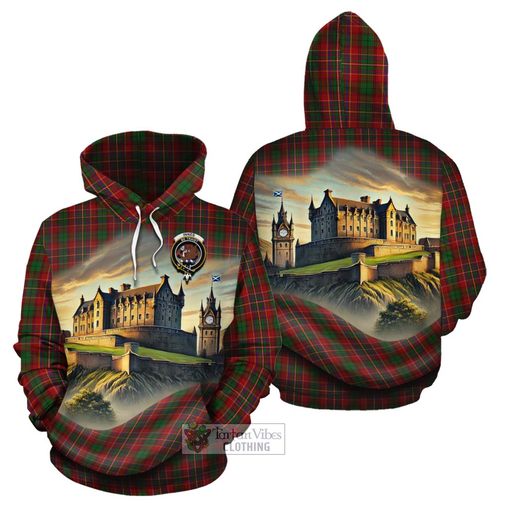 Tartan Vibes Clothing Innes Tartan Family Crest Cotton Hoodie with Scottish Ancient Castle Style