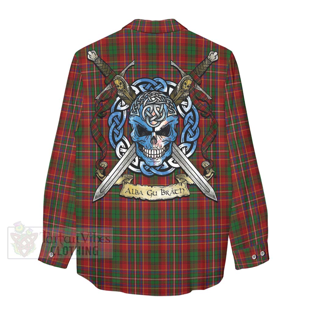 Tartan Vibes Clothing Innes Tartan Women's Casual Shirt with Family Crest Celtic Skull Style